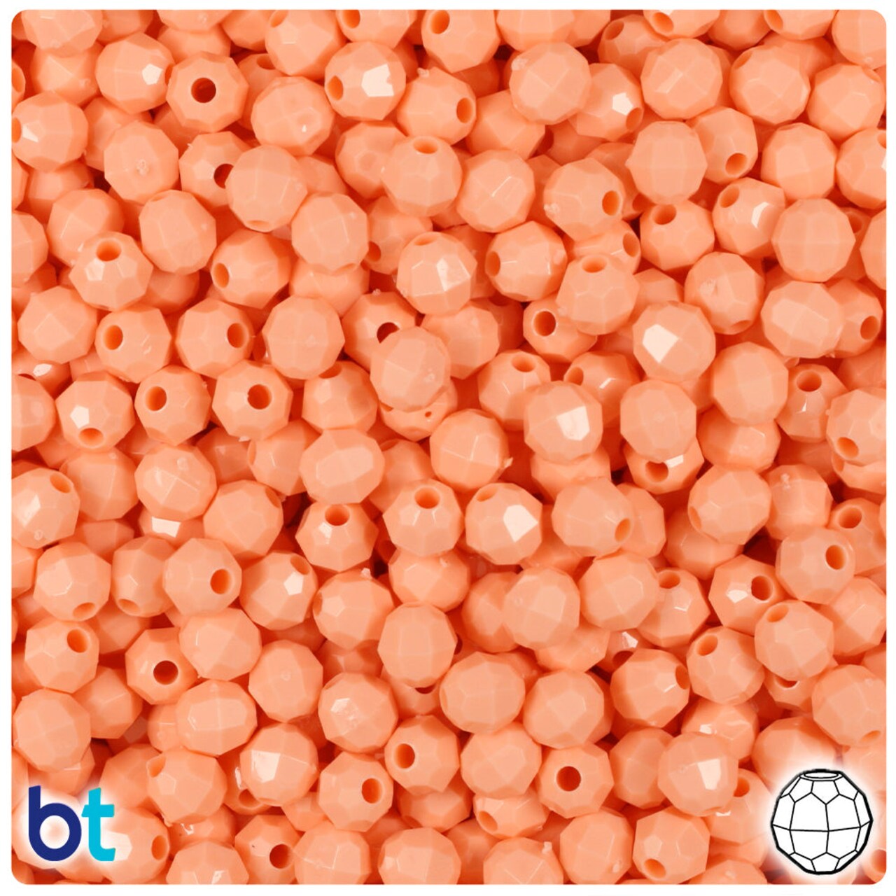 BeadTin Peach Opaque 6mm Faceted Round Plastic Craft Beads (600pcs)